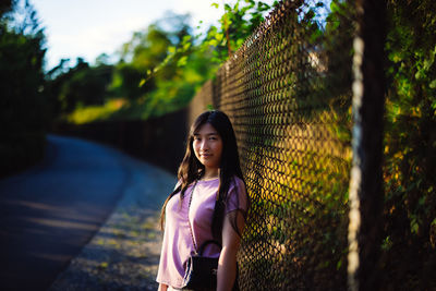 Portrait shooting in lake water park in late afternoon 