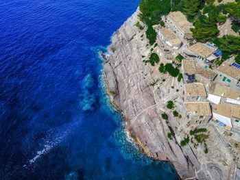 High angle view of blue sea