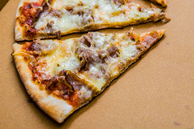 High angle view of pizza