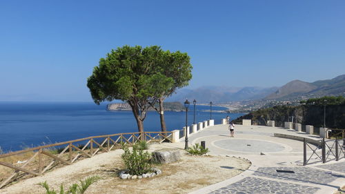 Scenic view of calm sea against clear sky