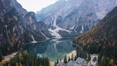 Panoramic view of lake and mountains