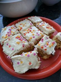 Close-up of cake served in plate