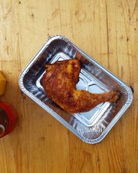 High angle view of bread in plate on table