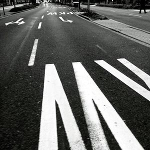 High angle view of road markings on street