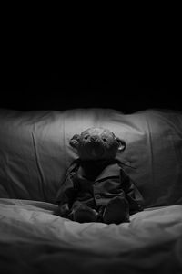 High angle view of man sleeping on bed