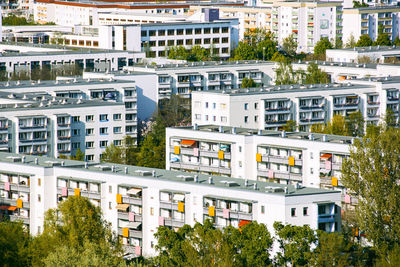 High angle view of buildings in city