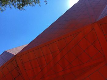 Low angle view of roof against clear blue sky