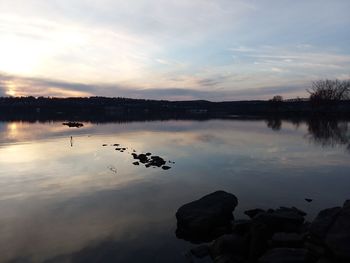 Scenic view of lake against sky during sunset