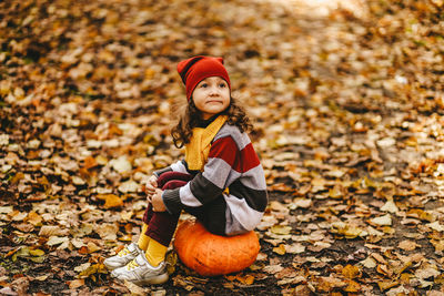 Portrait of girl in autumn leaves