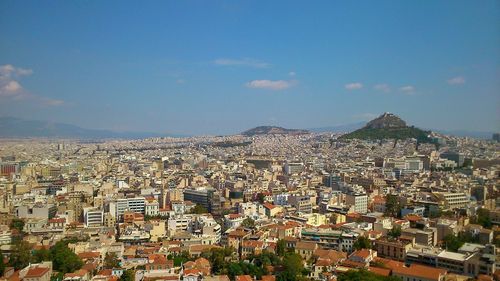 High angle shot of townscape against sky