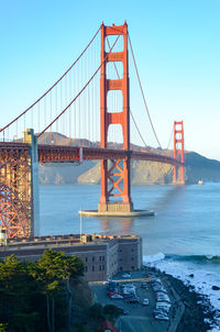 High angle view of suspension bridge