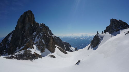 Scenic view of snowcapped mountains against sky