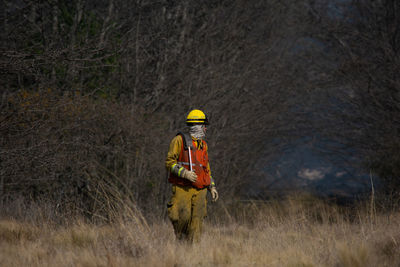 View of firefighter on field