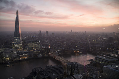 Aerial view of city at night