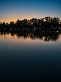 Scenic view of lake against sky at sunset