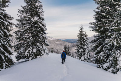 Man skiing on snow covered landscape