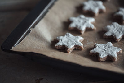 Close-up of cookies on baking sheet