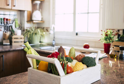 Fruits and vegetables on table at home