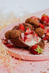 Close-up of strawberries in plate