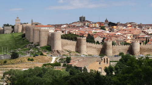 High angle view of buildings in town