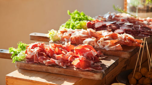 Close-up of chopped vegetables on cutting board