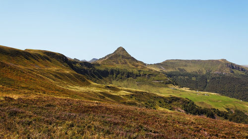 Scenic view of mountains against clear sky