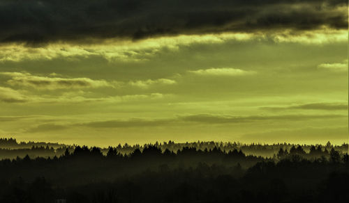 Scenic view of silhouette landscape against sky during sunset