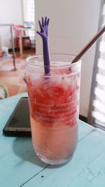 Close-up of drink in glass on table