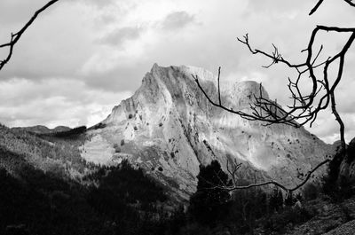 Low angle view of mountain range against sky