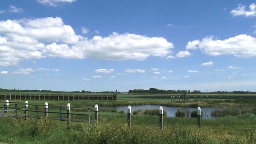 Scenic view of field against cloudy sky