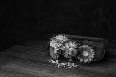 High angle view of flower vase on table