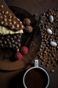 High angle view of coffee beans on table