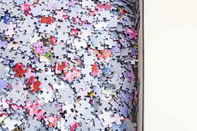 High angle view of multi colored umbrellas on floor