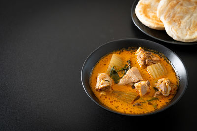 High angle view of food in bowl on table