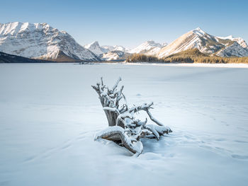 Scenic view of snowcapped mountains by lake against sky