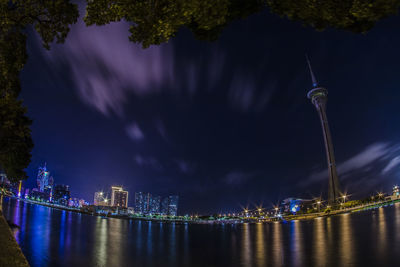 Illuminated buildings in city at night