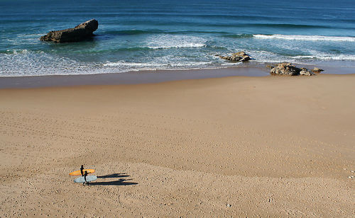 High angle view of people on beach