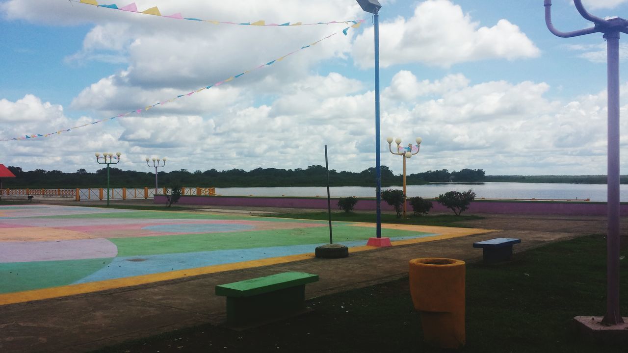 sky, cloud - sky, no people, day, sport, outdoors, tree, water, soccer field, nature