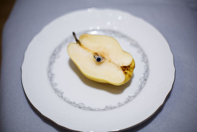 High angle view of breakfast in plate on table