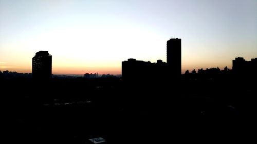 Silhouette of city at sunset