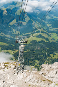 Overhead cable car over mountains