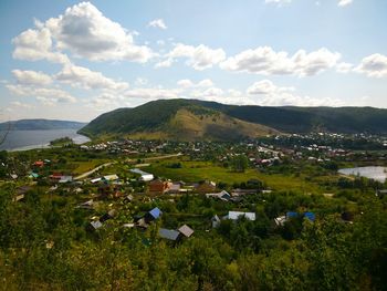 Scenic view of townscape against sky