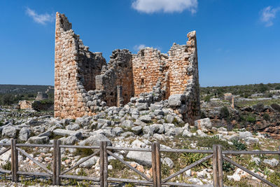 High angle view of historical buildings against sky