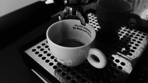 High angle view of coffee on table