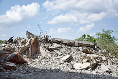 Low angle view of old ruins against sky