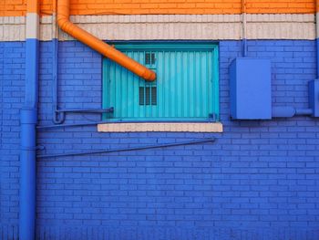 Blue wall of building