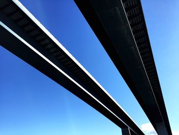 Low angle view of skyscrapers against clear blue sky