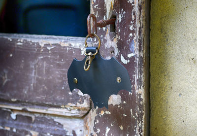 Close-up of padlock on door