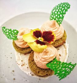 High angle view of cake in plate