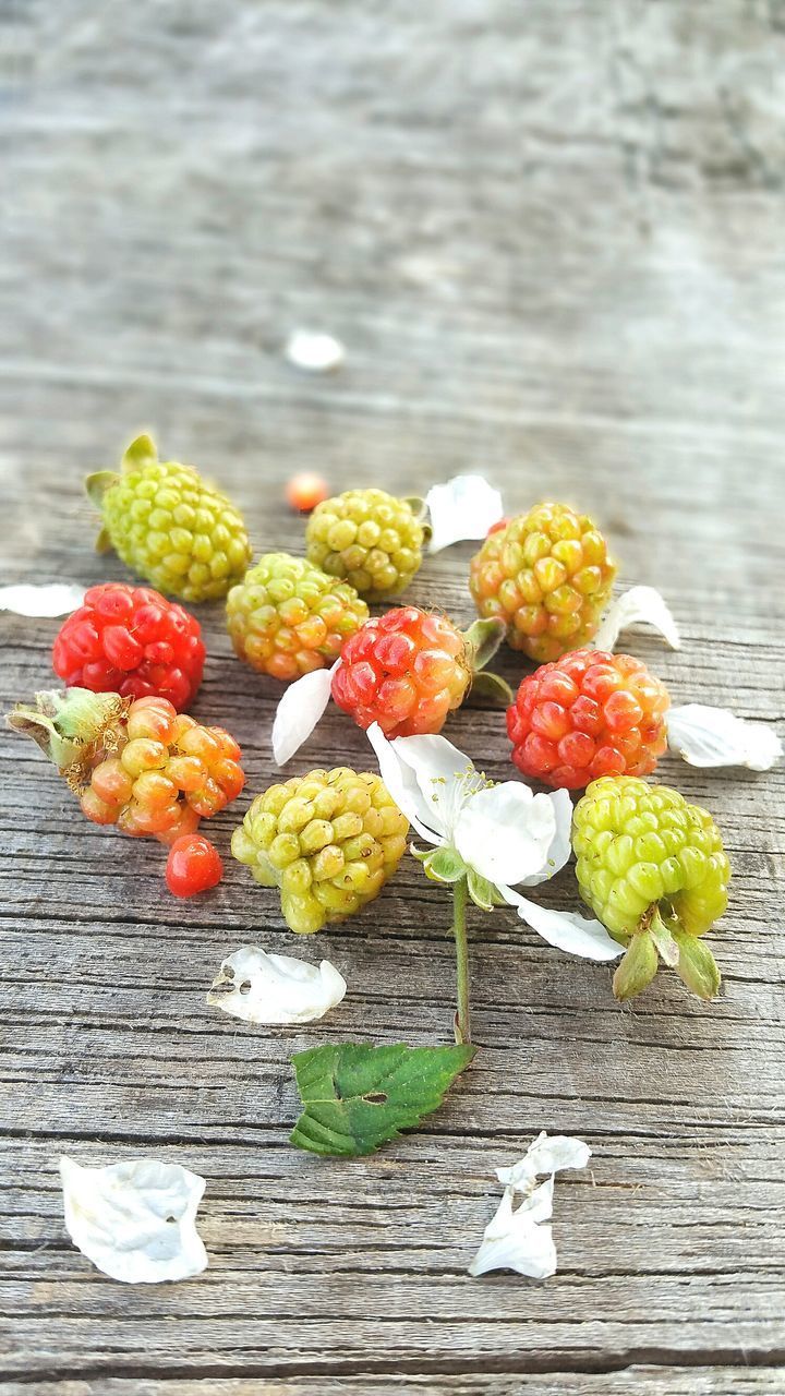 CLOSE-UP OF FRUITS ON TABLE